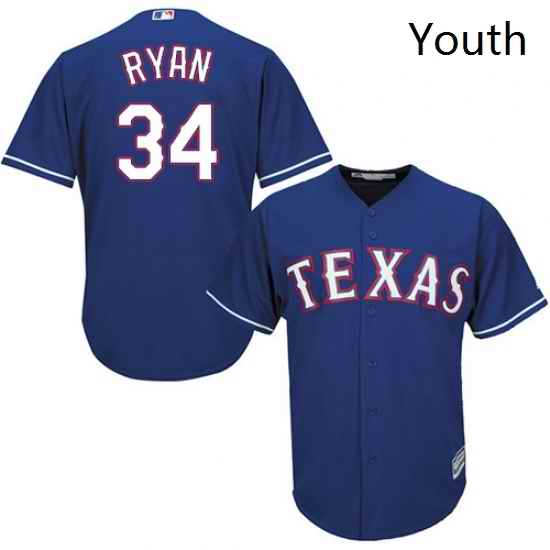 Youth Majestic Texas Rangers 34 Nolan Ryan Authentic Royal Blue Alternate 2 Cool Base MLB Jersey